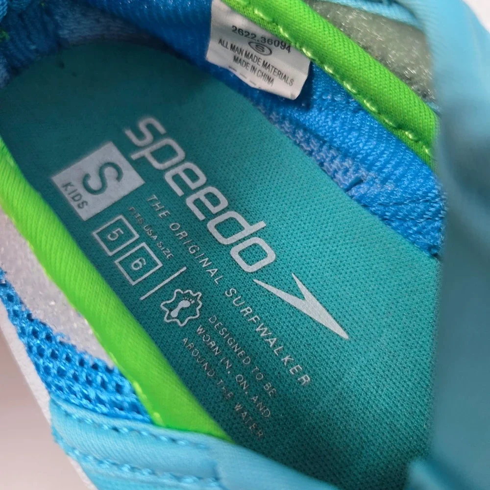 Speedo Surfwalker Water Shoes Kids 5/6 Blue Green Hook Loop Swim Beach Pool